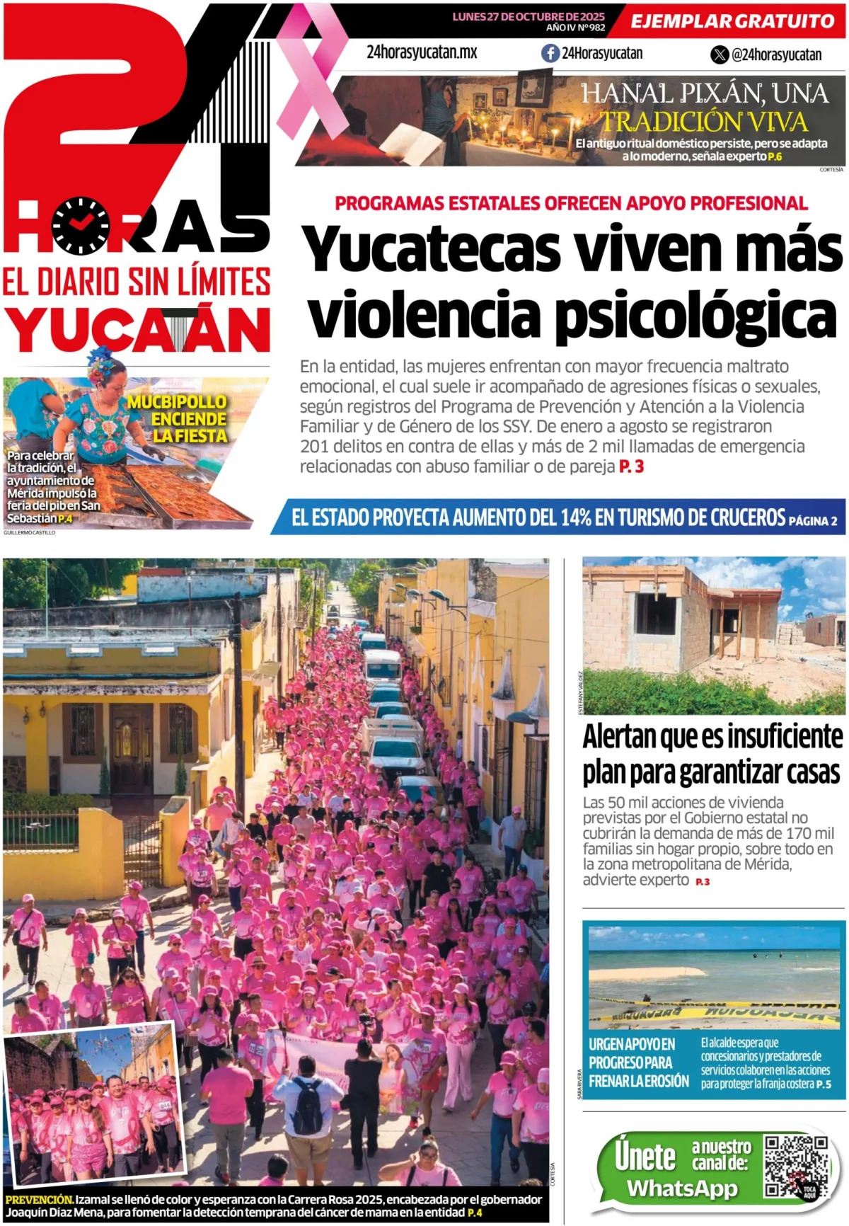 Portada de 24 Horas Yucatan del lunes, 27 de octubre de 2025