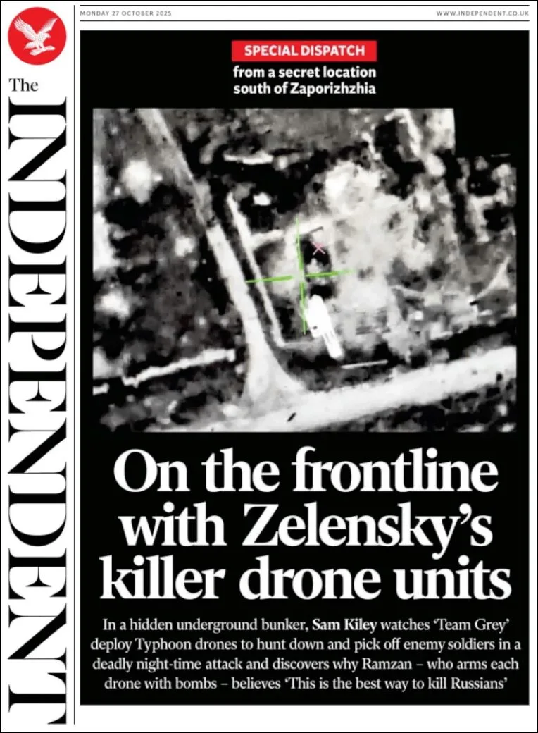 Portada de The Independent del lunes, 27 de octubre de 2025