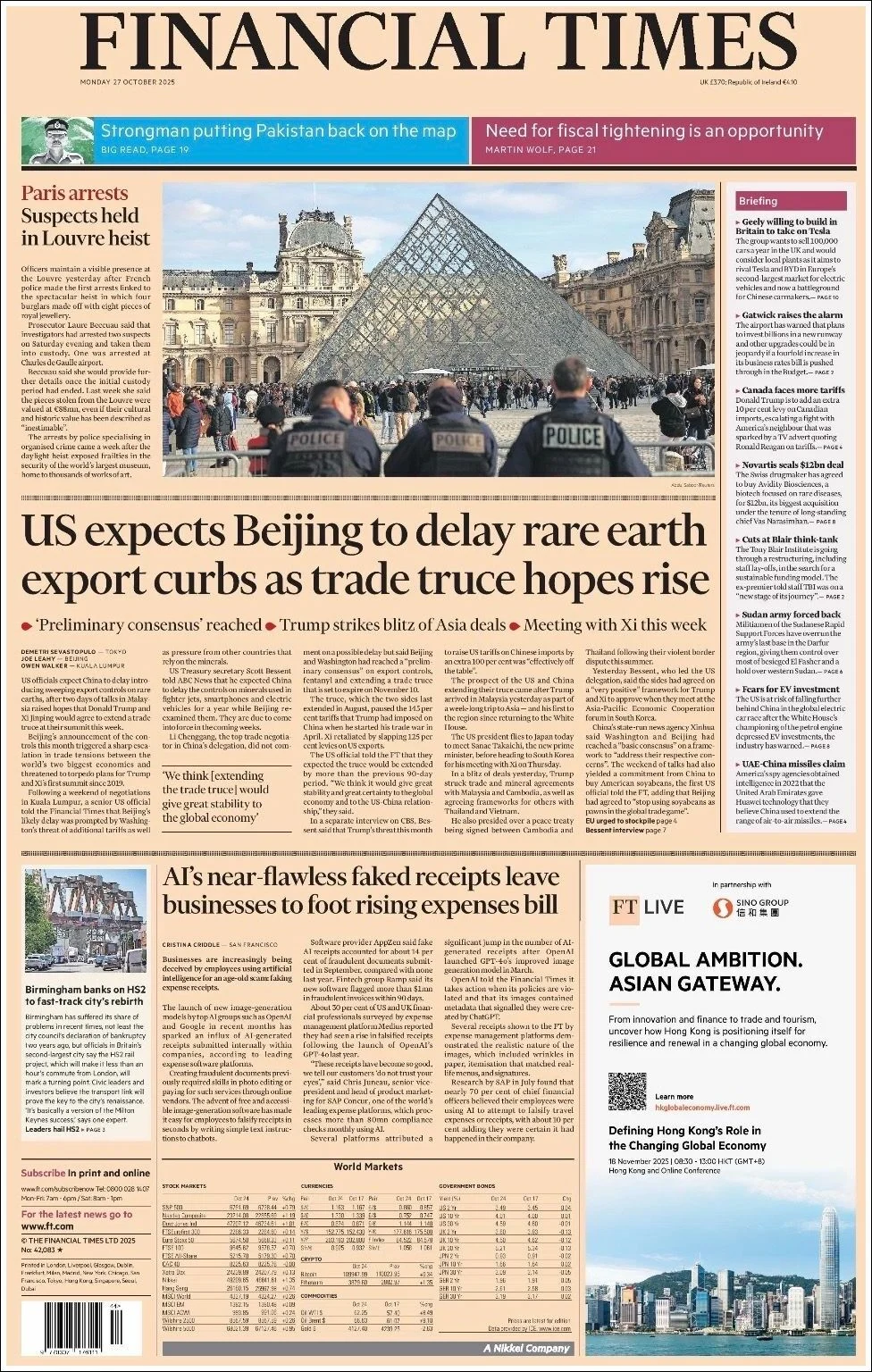 Portada de Financial Times del lunes, 27 de octubre de 2025