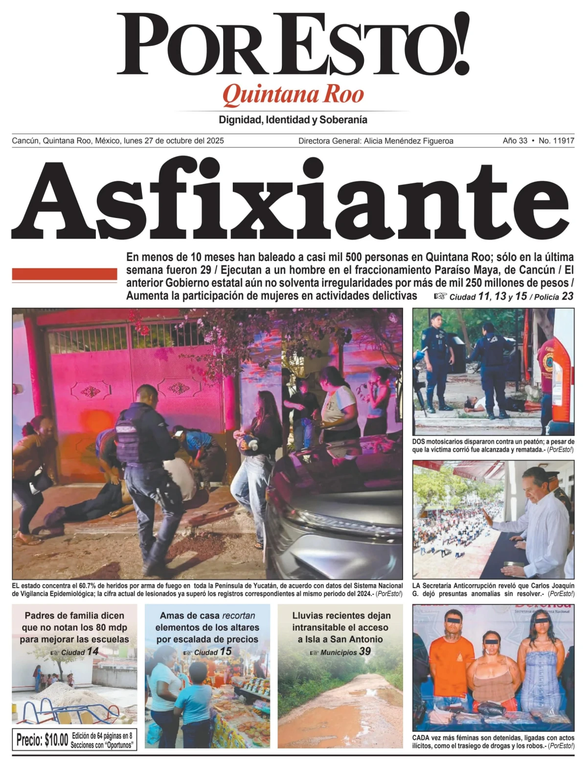 Portada de Por Esto (quintana Roo Cancun) del lunes, 27 de octubre de 2025