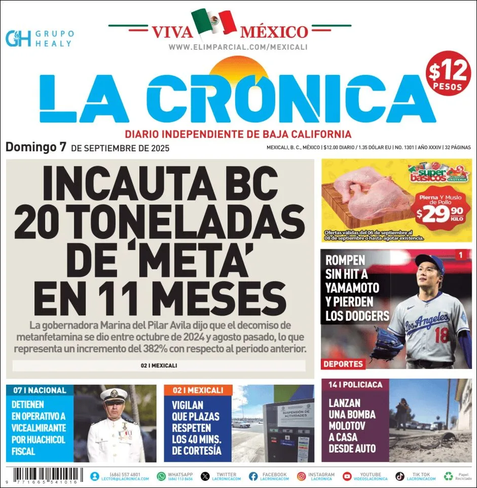 Portada de La Cronica del domingo, 7 de septiembre de 2025