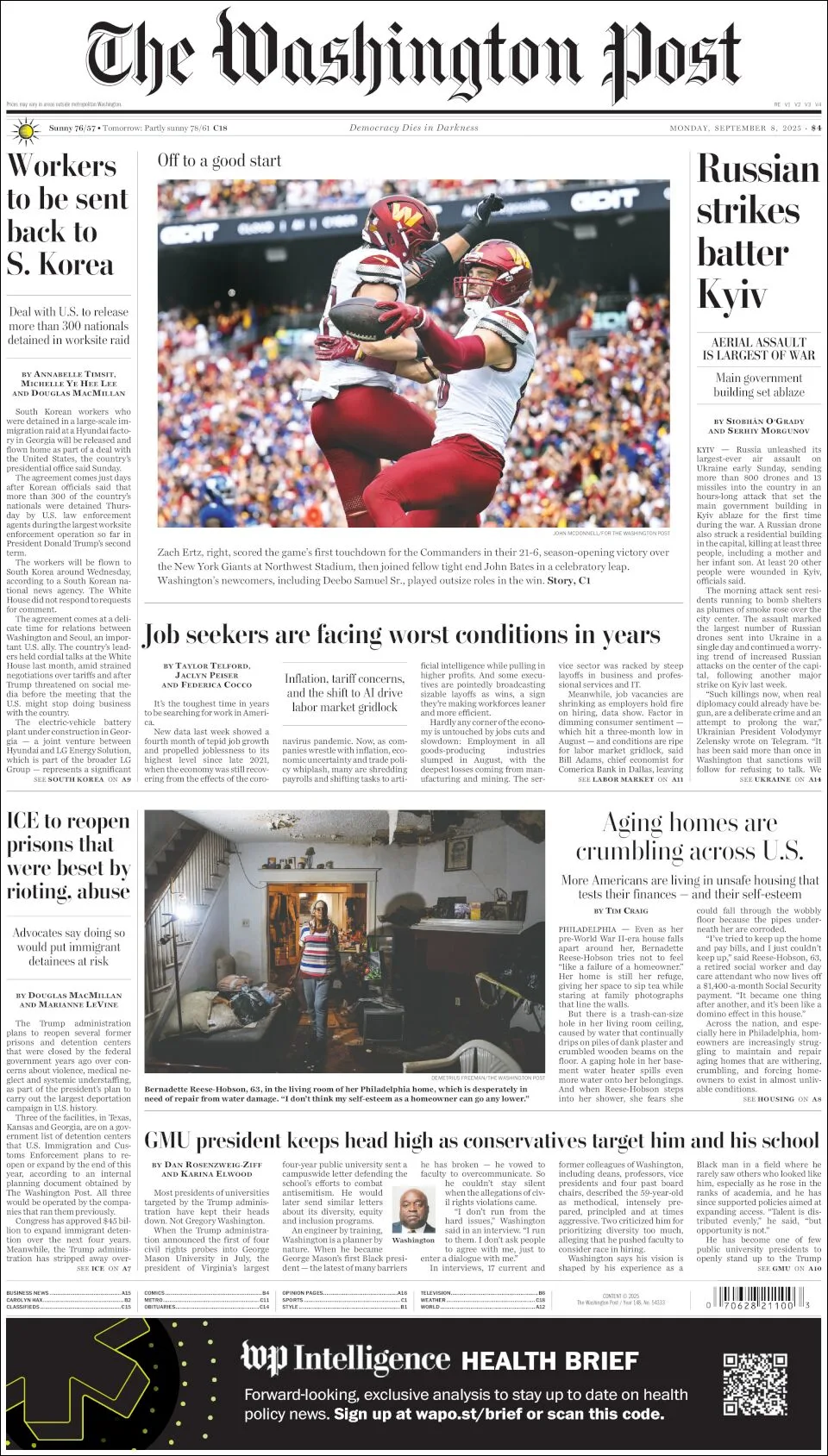 Portada de The Washington Post del lunes, 8 de septiembre de 2025