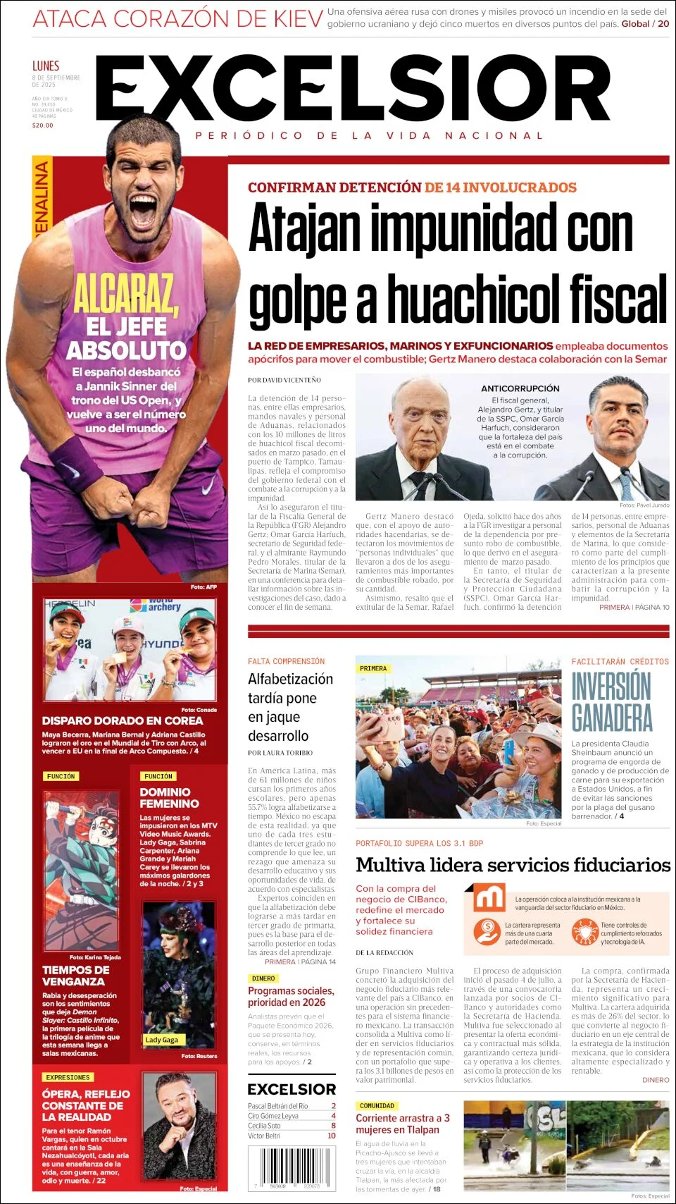 Portada de Excelsior del viernes, 8 de septiembre de 2023