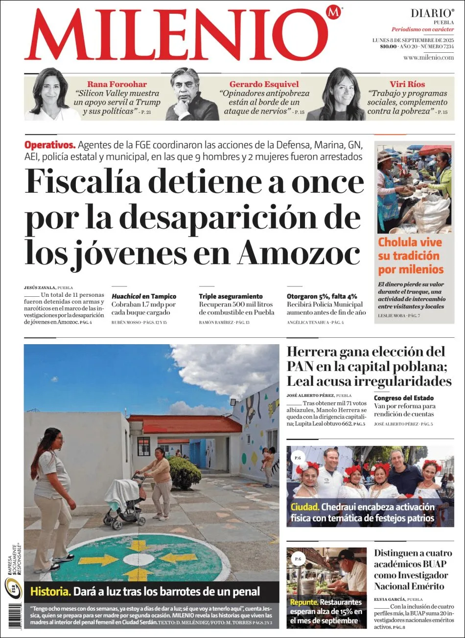 Portada de Milenio Puebla del lunes, 8 de septiembre de 2025