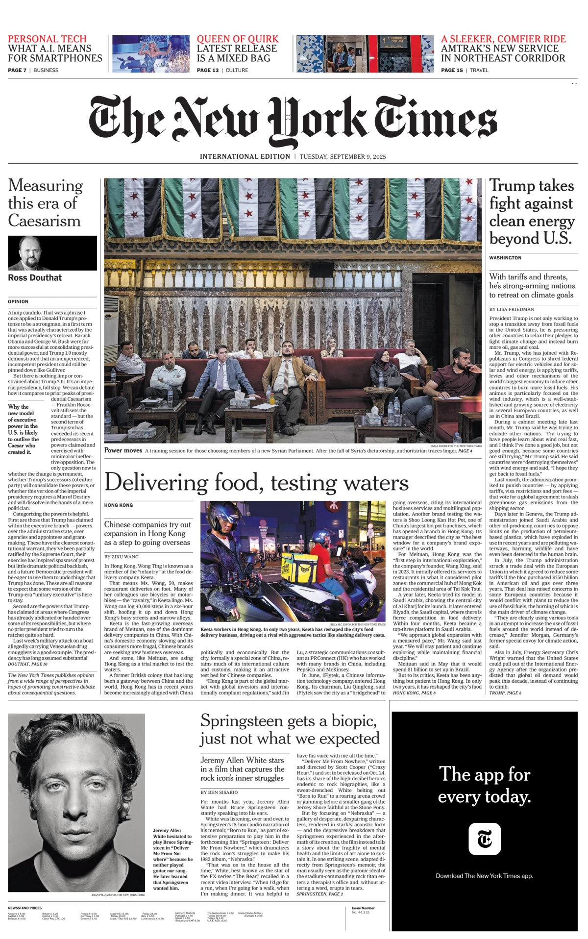 Portada de The New York Times (international) del martes, 9 de septiembre de 2025