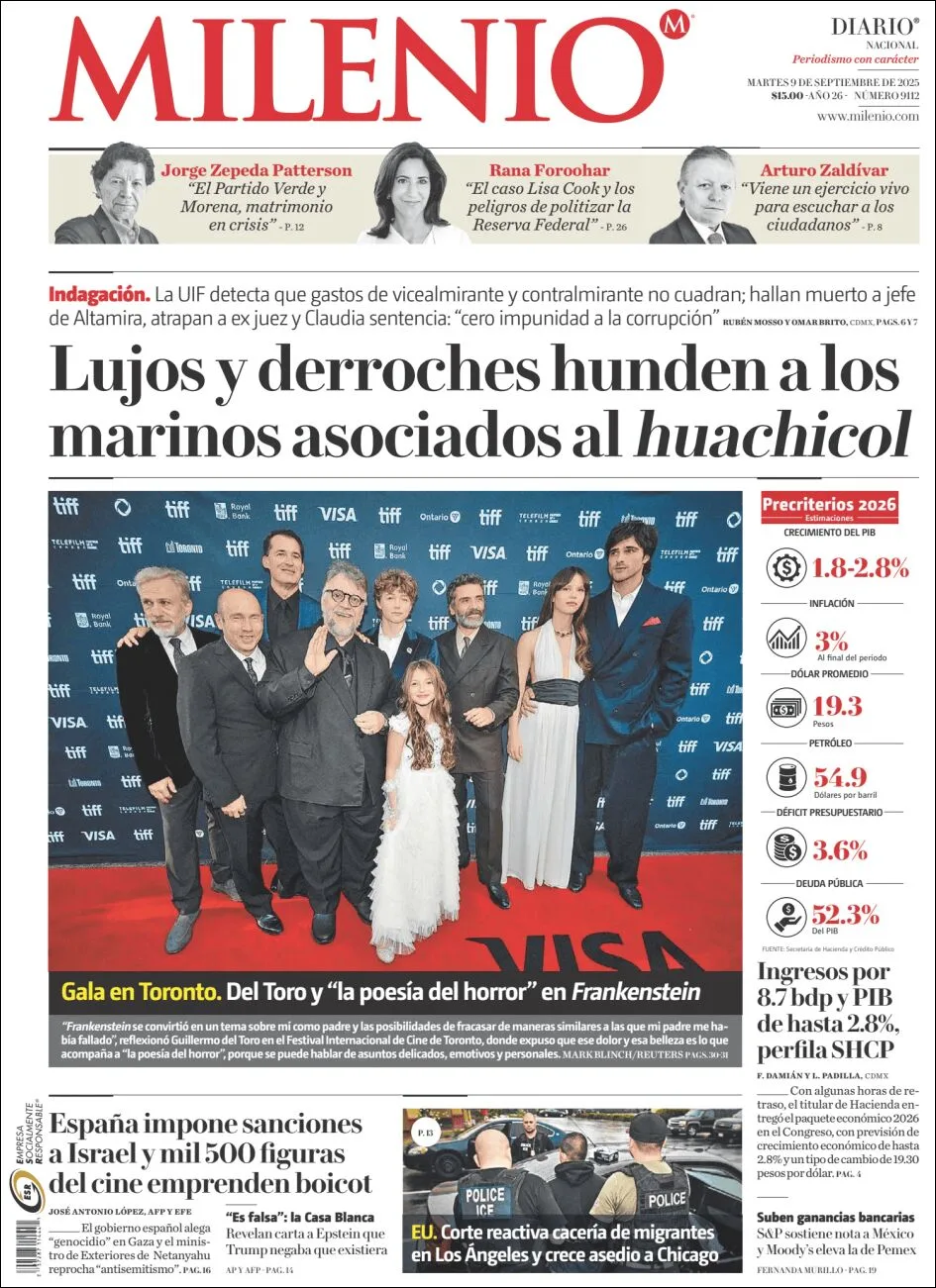Portada de Milenio del martes, 9 de septiembre de 2025