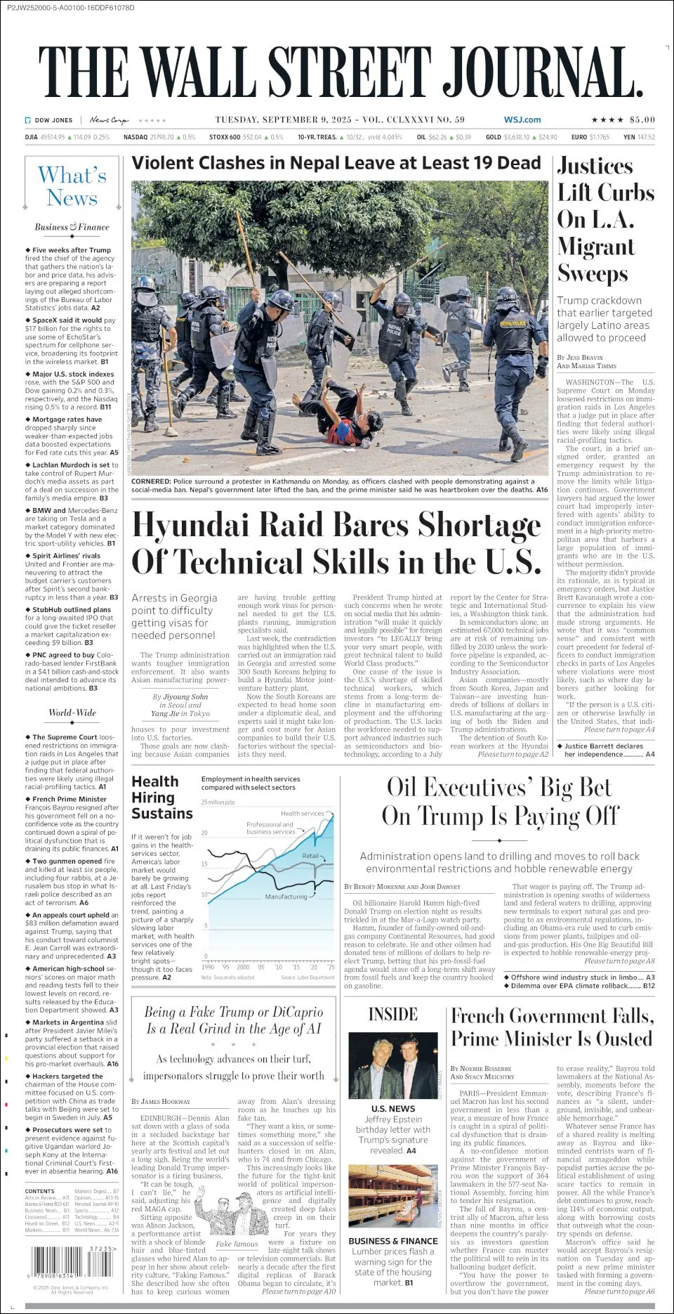Portada de The Wall Street Journal del martes, 9 de septiembre de 2025