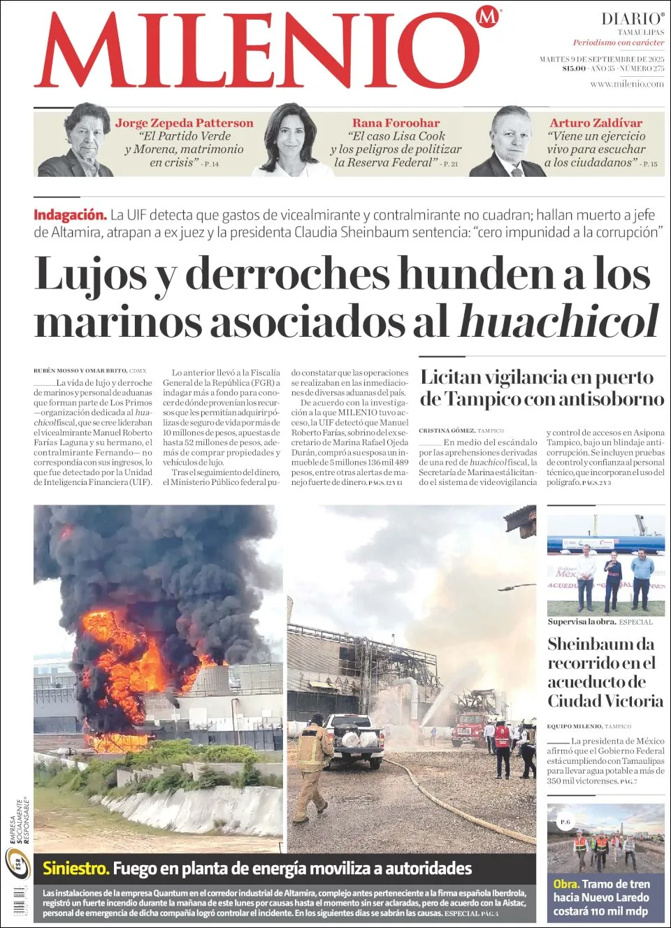 Portada de Milenio Tamaulipas del martes, 9 de septiembre de 2025