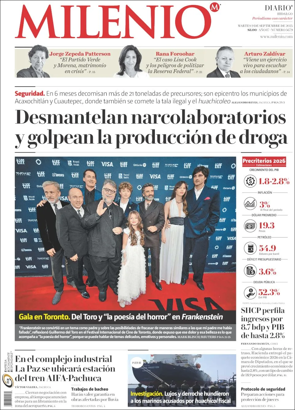 Portada de Milenio Hidalgo del martes, 9 de septiembre de 2025