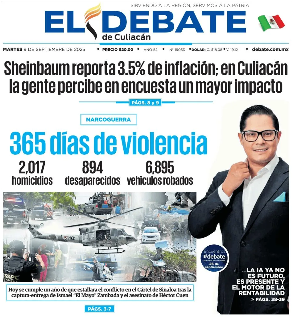 Portada de El Debate de Culiacan del martes, 9 de septiembre de 2025