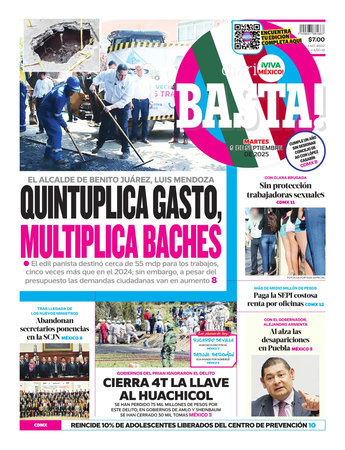 Portada de Basta! (portada) del martes, 9 de septiembre de 2025