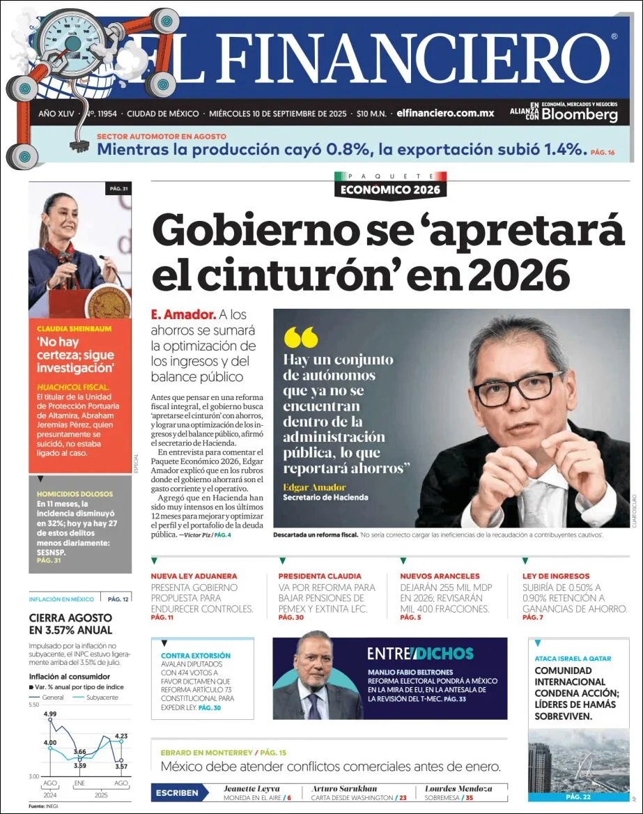 Portada de El Financiero del miércoles, 10 de septiembre de 2025