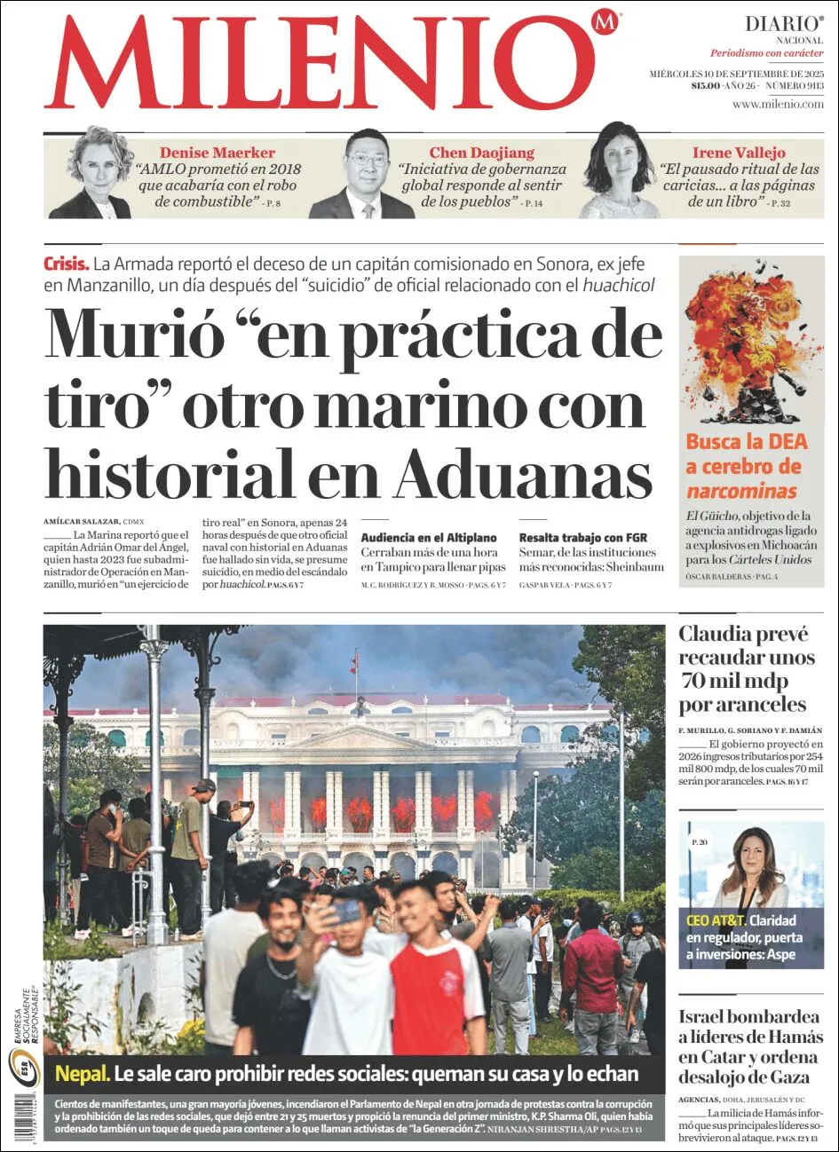 Portada de Milenio del miércoles, 10 de septiembre de 2025