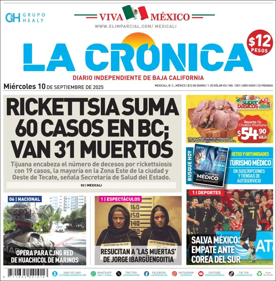 Portada de La Cronica del miércoles, 10 de septiembre de 2025