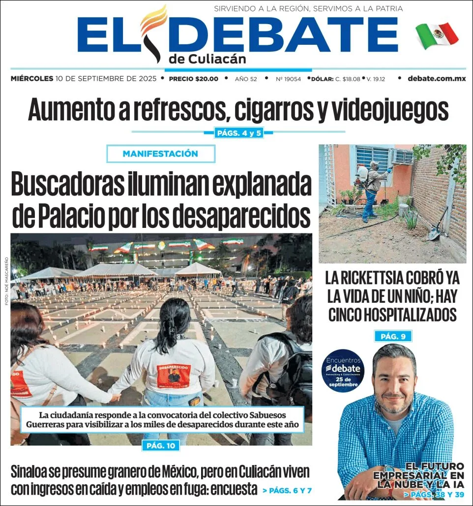 Portada de El Debate de Culiacan del miércoles, 10 de septiembre de 2025