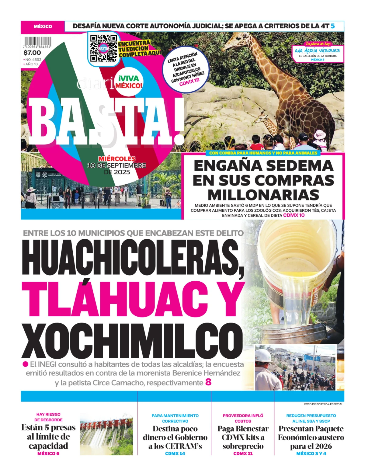 Portada de Basta! (portada) del miércoles, 10 de septiembre de 2025