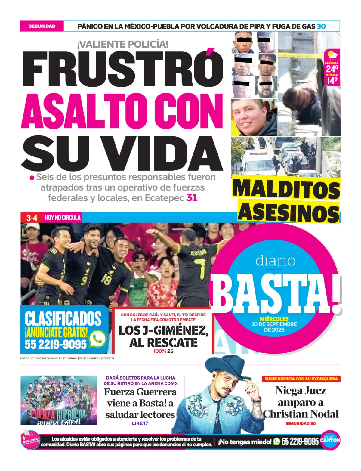 Portada de Basta! (contraportada ) del miércoles, 10 de septiembre de 2025