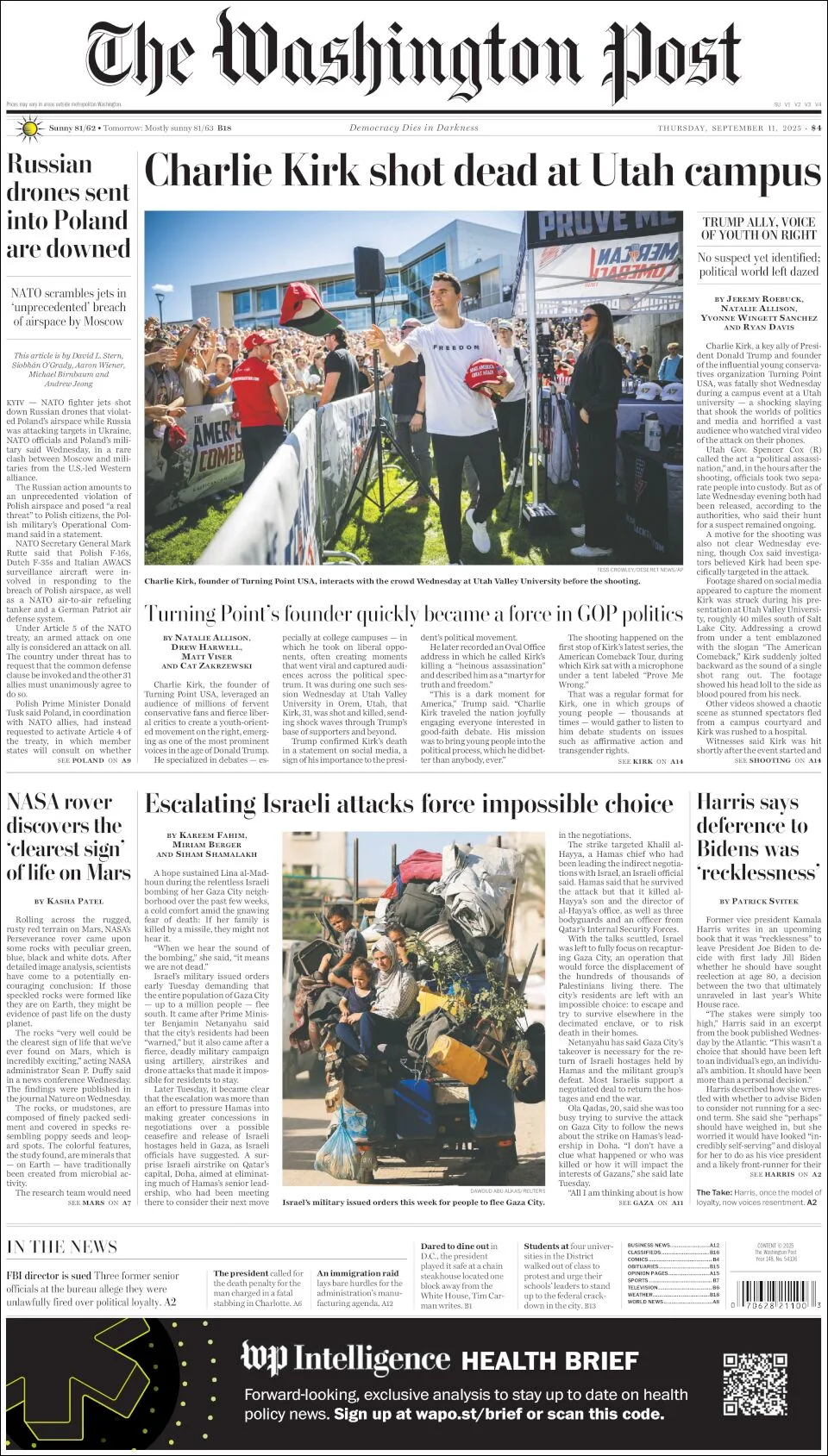 Portada de The Washington Post del jueves, 11 de septiembre de 2025