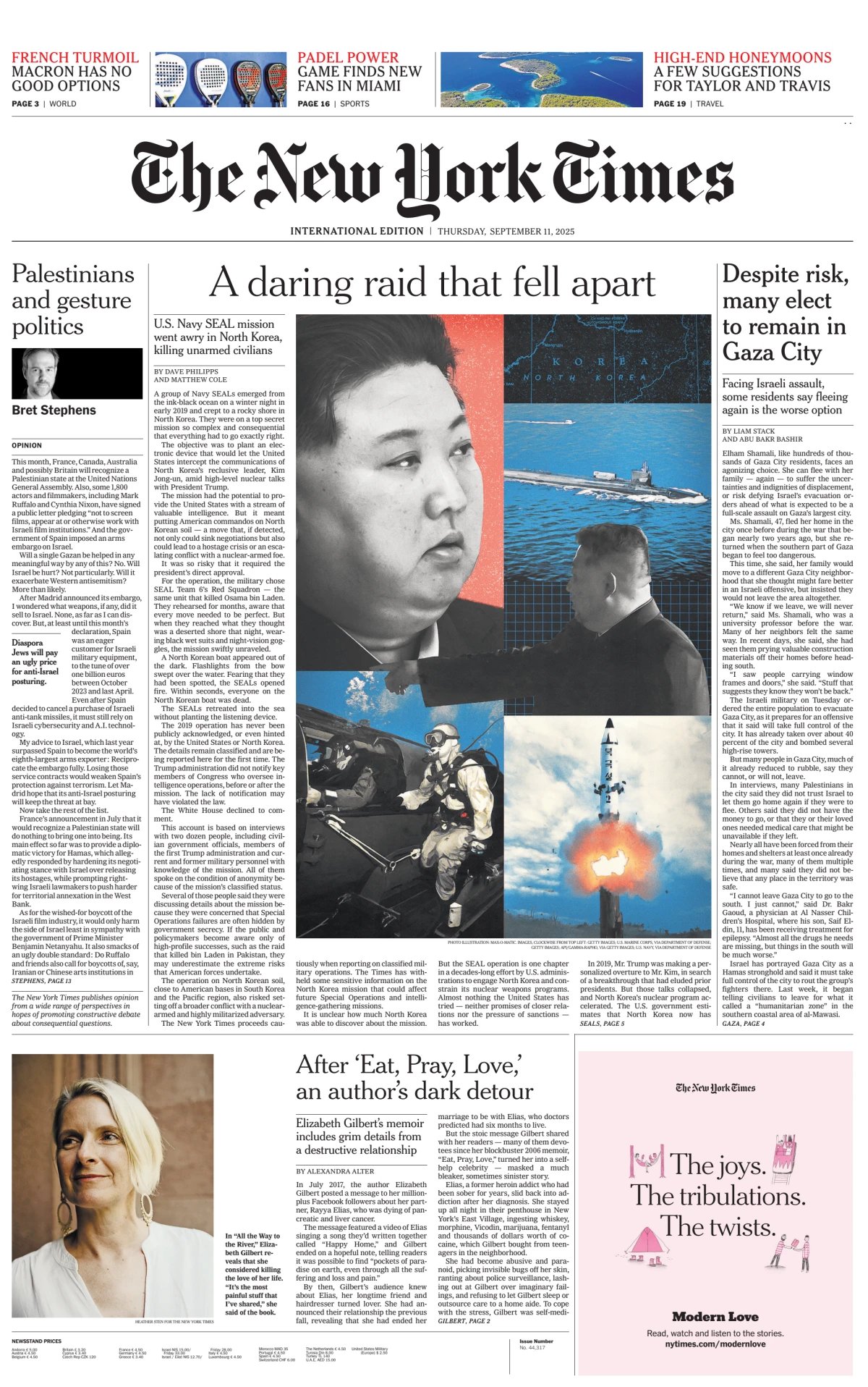 Portada de The New York Times (international) del jueves, 11 de septiembre de 2025