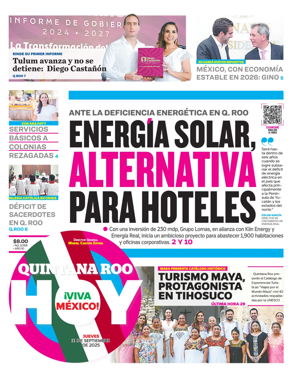 Portada de Quintana Roo Hoy (portada) del jueves, 11 de septiembre de 2025