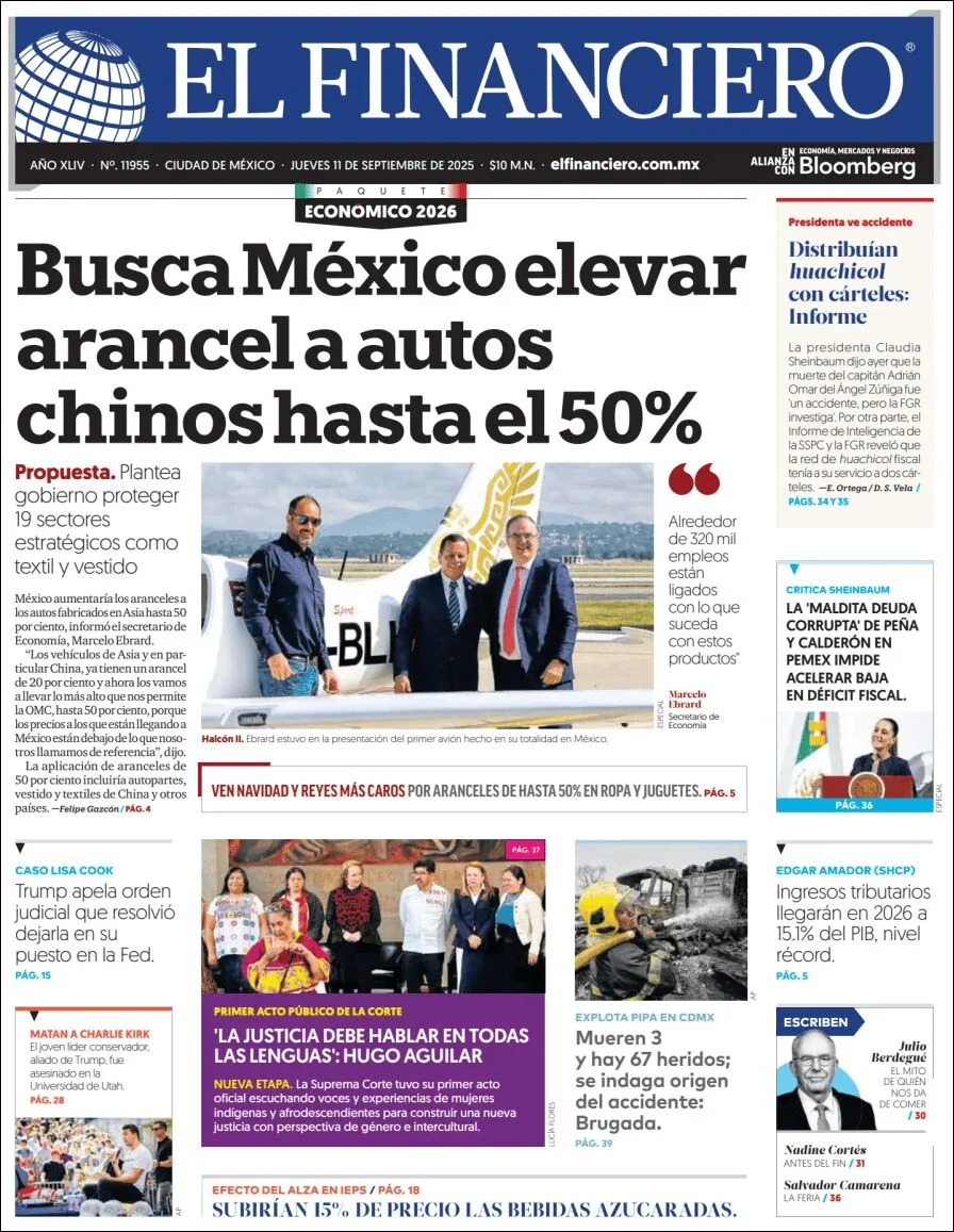 Portada de El Financiero del jueves, 11 de septiembre de 2025