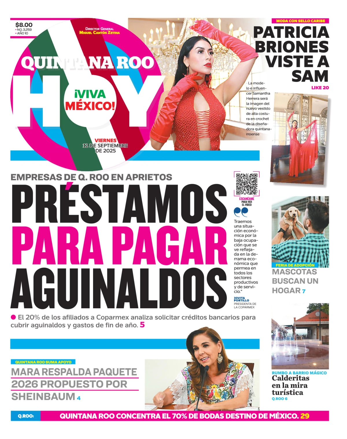 Portada de Quintana Roo Hoy (portada) del viernes, 12 de septiembre de 2025