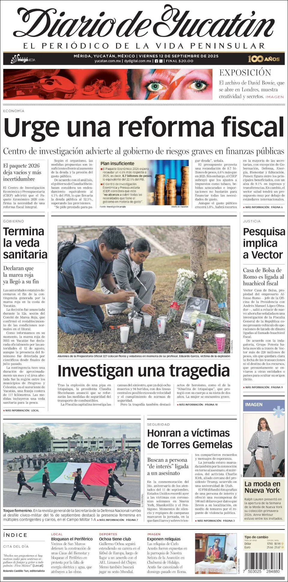 Portada de Diario de Yucatán del viernes, 12 de septiembre de 2025