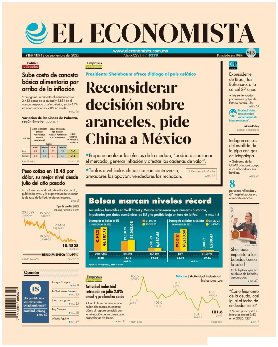 Portada de El Economista del viernes, 12 de septiembre de 2025