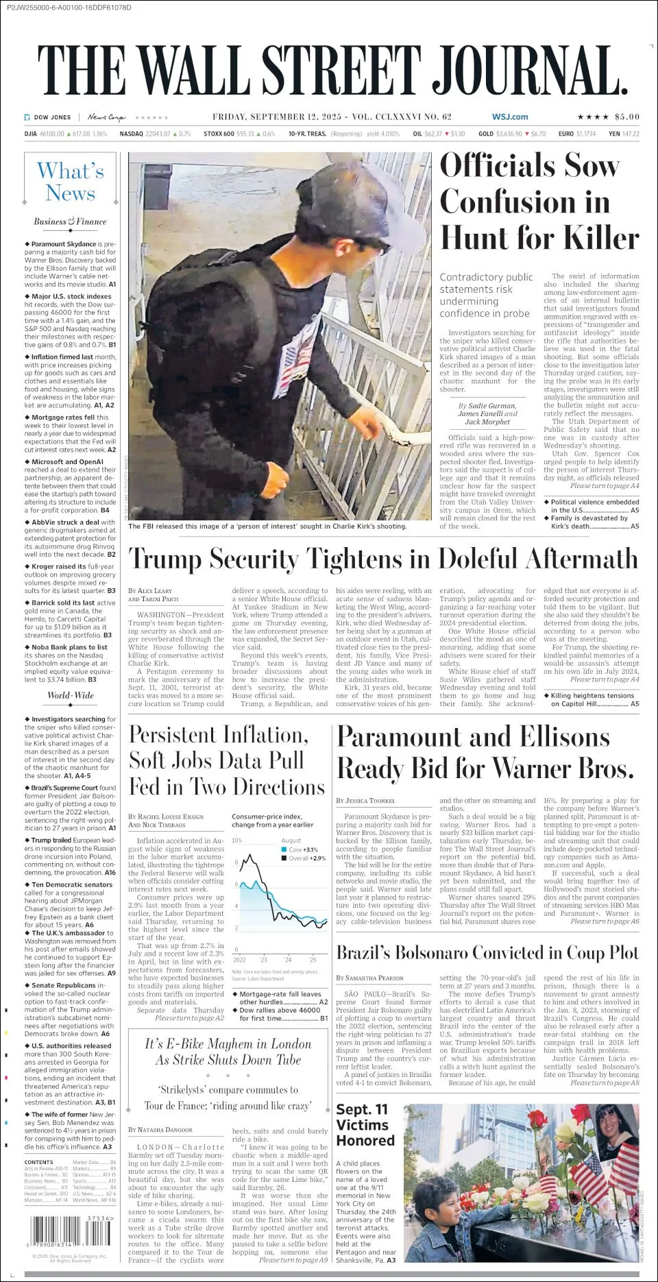 Portada de The Wall Street Journal del viernes, 12 de septiembre de 2025