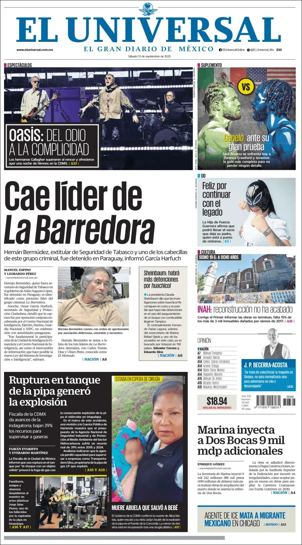Portada de El Universal