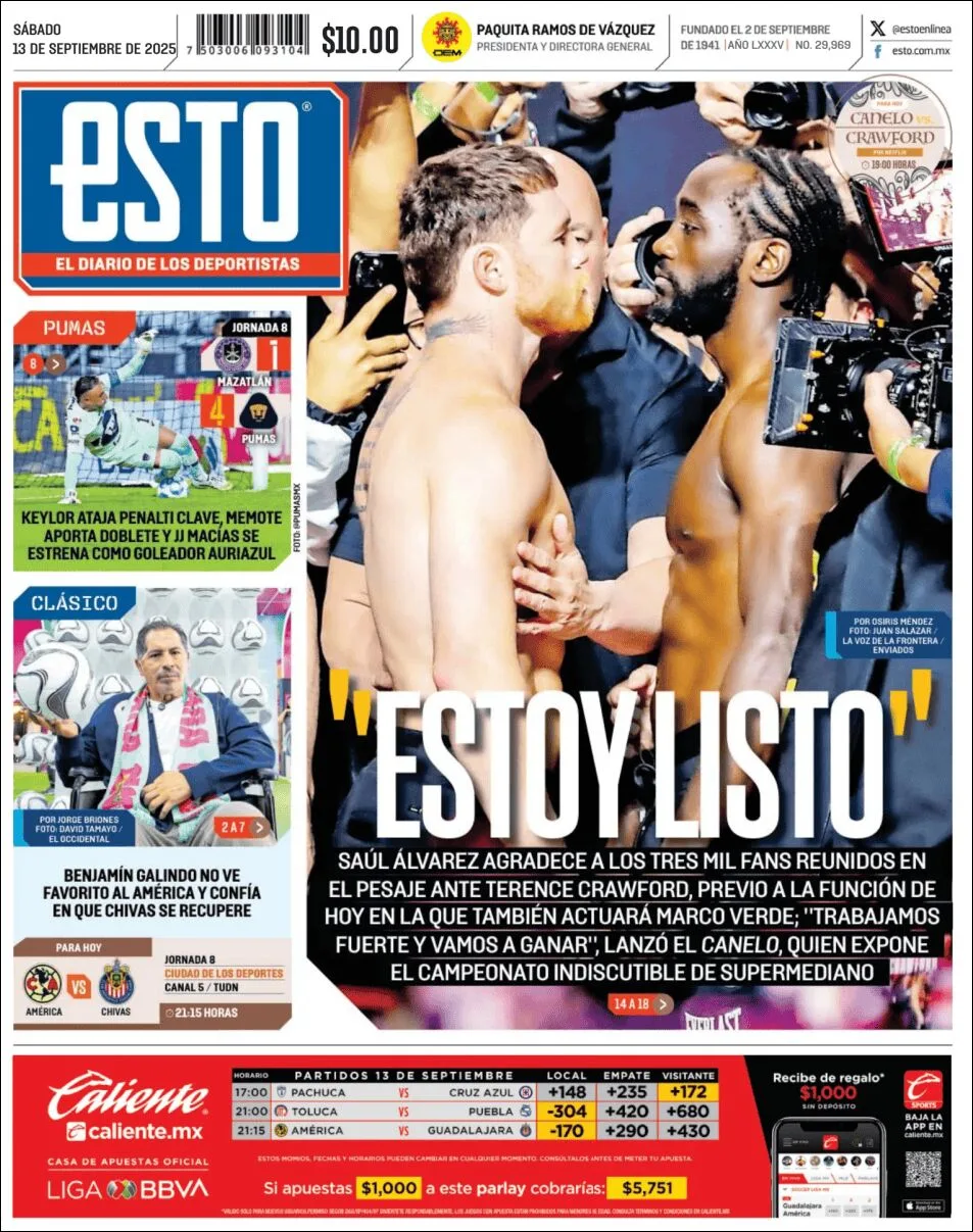 Portada de Esto del sábado, 13 de septiembre de 2025