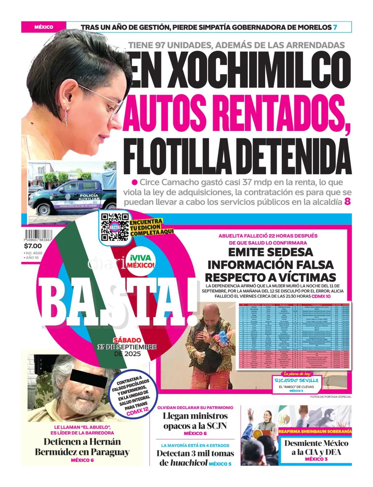 Portada de Basta! (portada) del sábado, 13 de septiembre de 2025