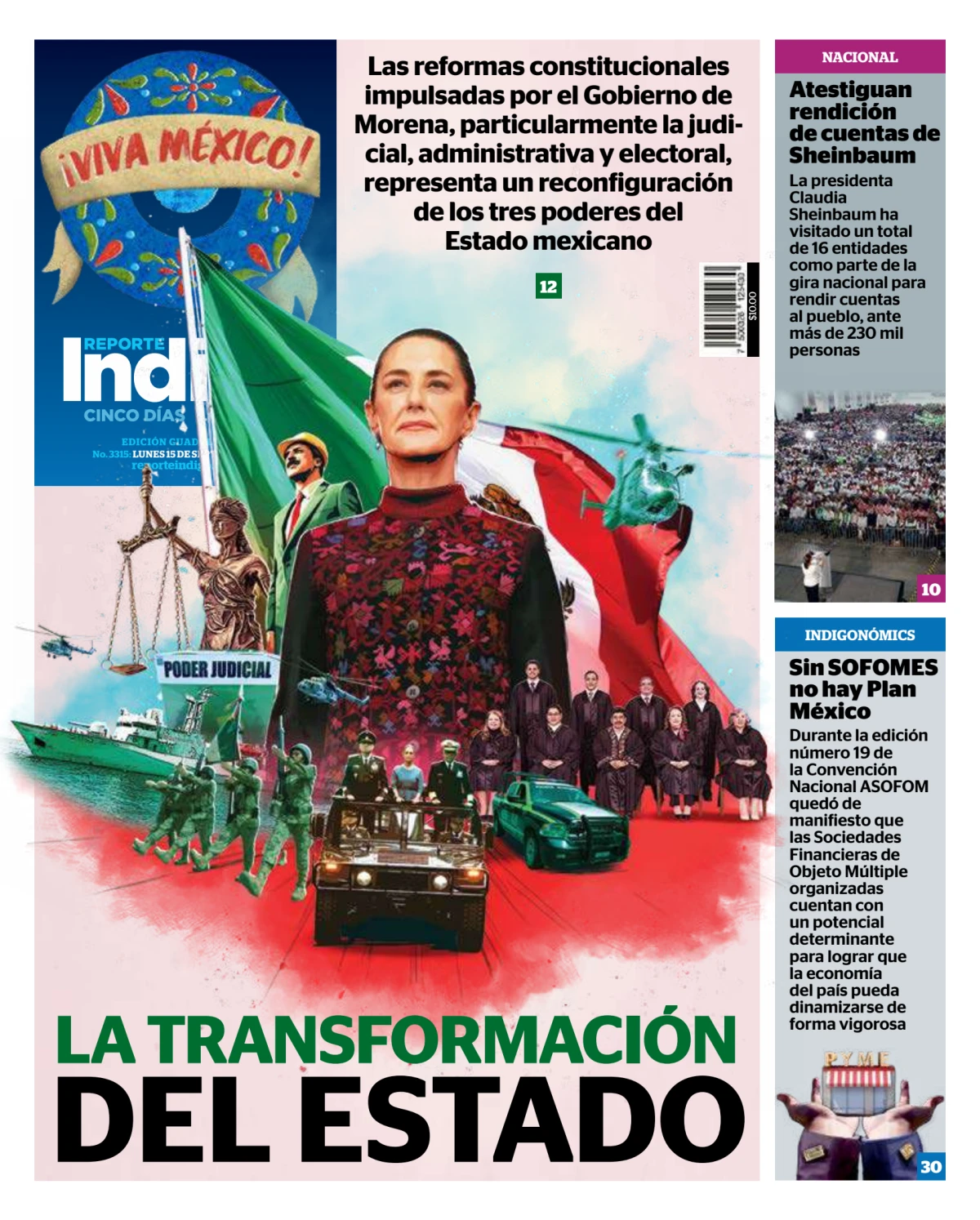 Portada de Reporte Indigo Guadalajara del lunes, 15 de septiembre de 2025