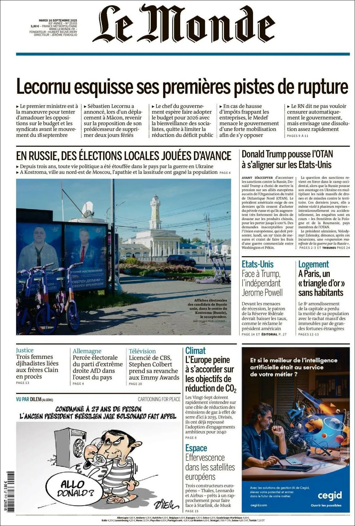 Portada de Le Monde del jueves, 18 de septiembre de 2025