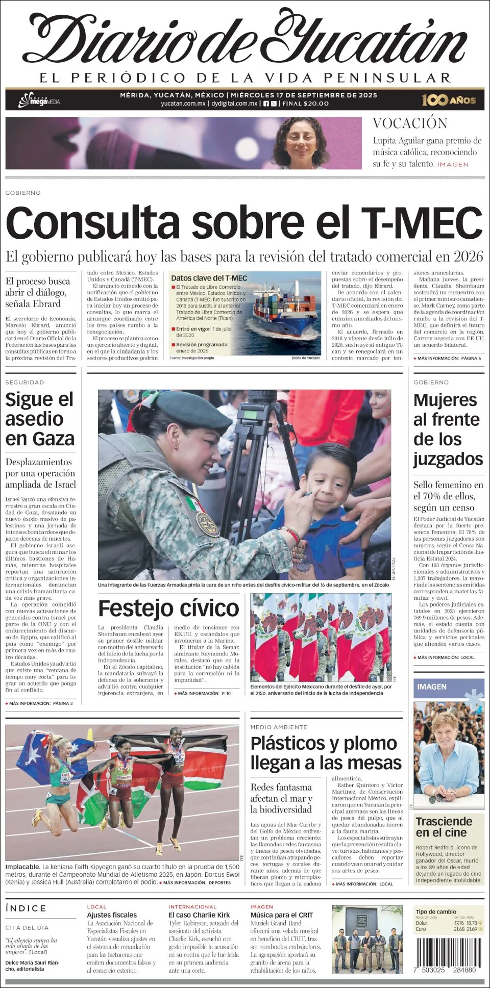 Portada de Diario de Yucatán del miércoles, 17 de septiembre de 2025