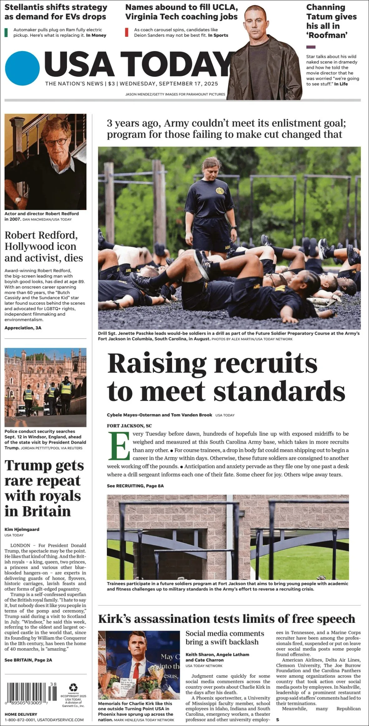Portada de Usa Today del miércoles, 17 de septiembre de 2025