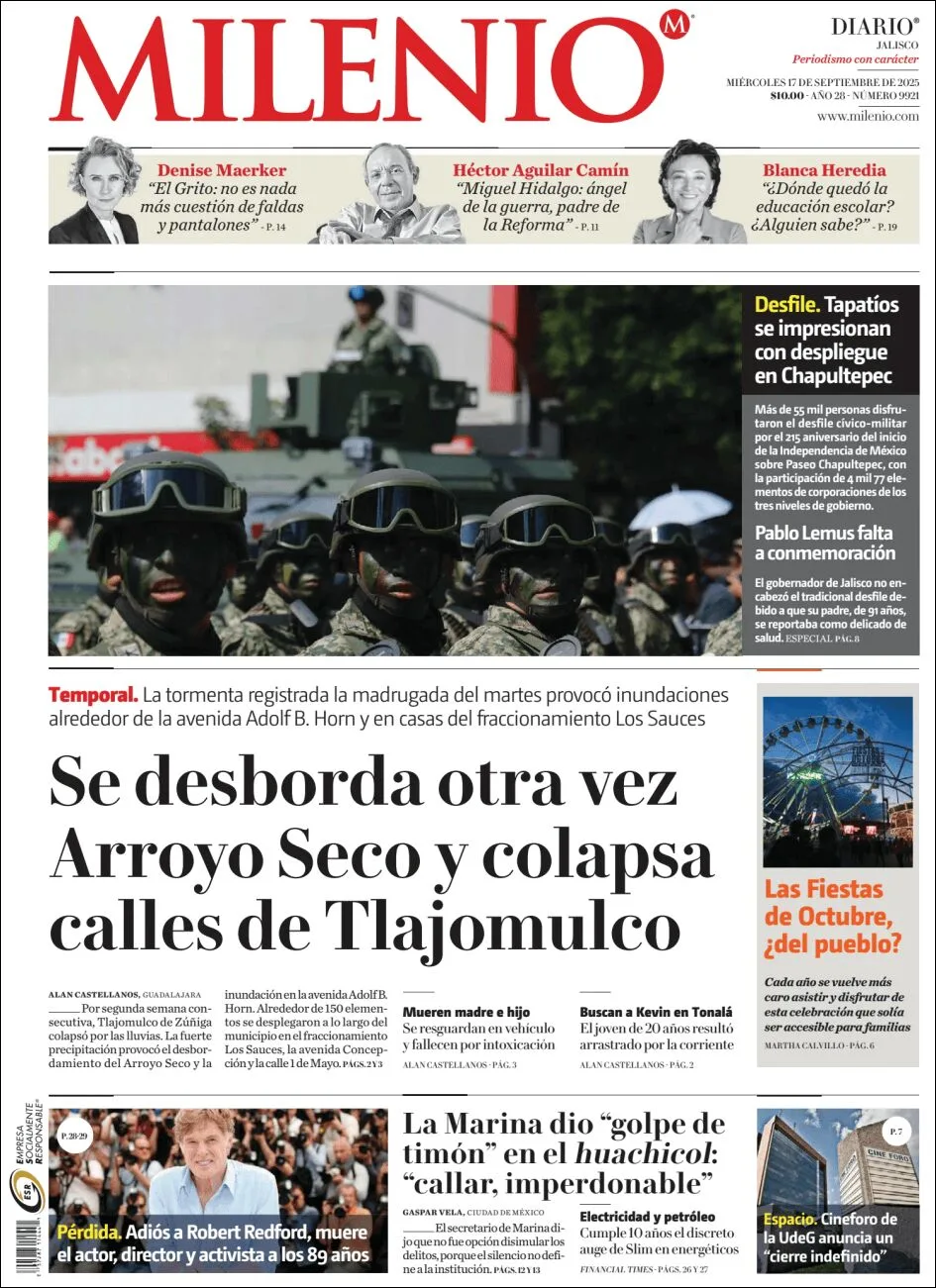 Portada de Milenio Jalisco del miércoles, 17 de septiembre de 2025