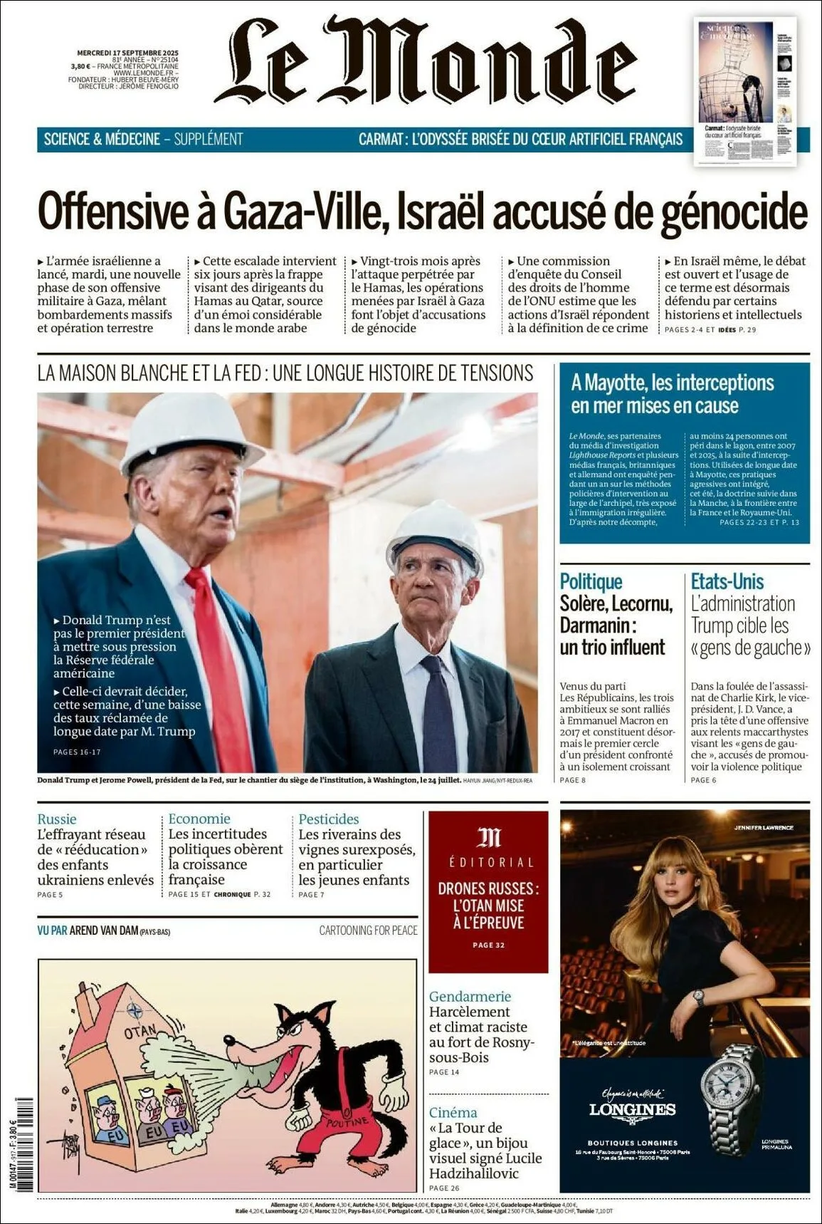 Portada de Le Monde del miércoles, 17 de septiembre de 2025