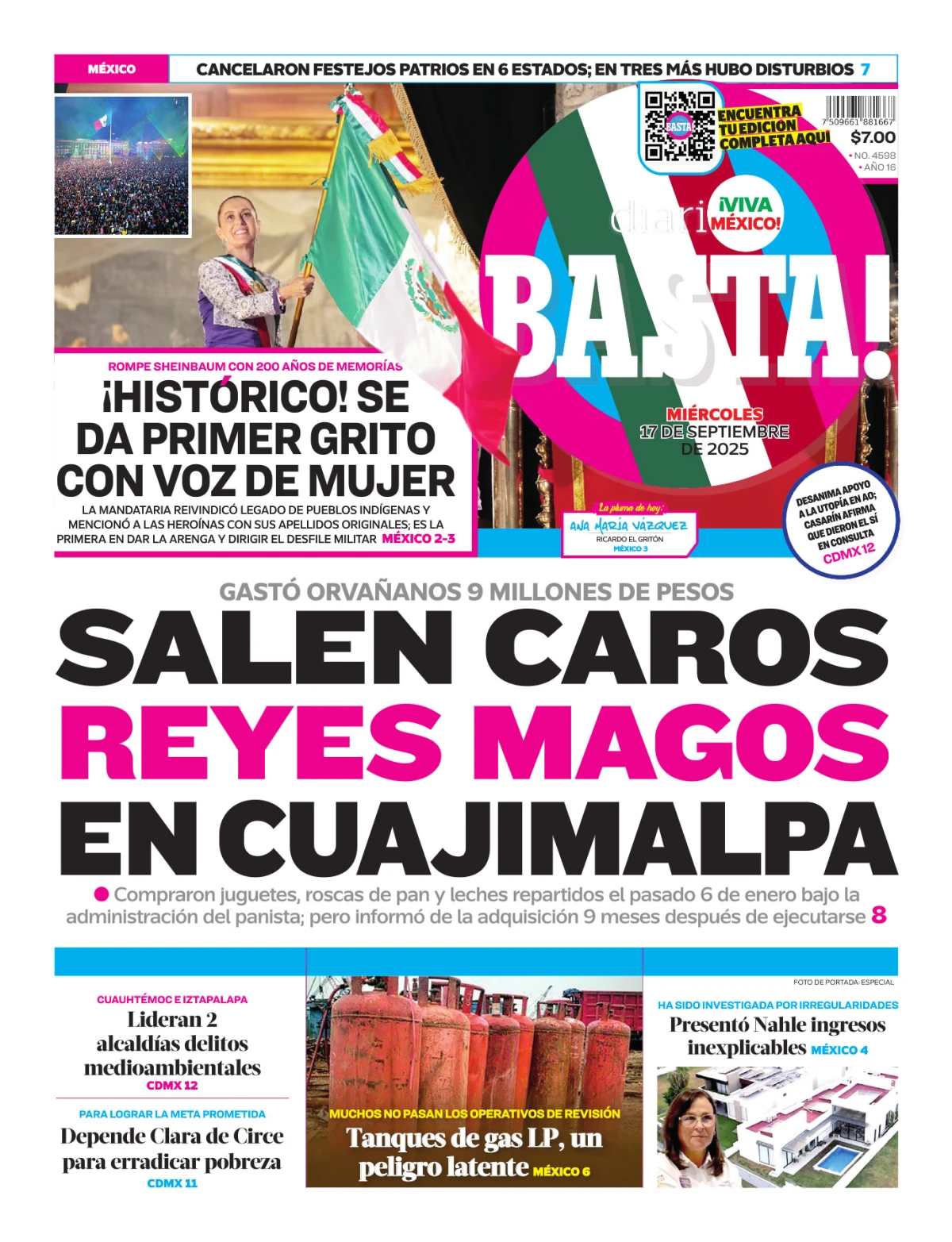 Portada de Basta! (portada) del miércoles, 17 de septiembre de 2025