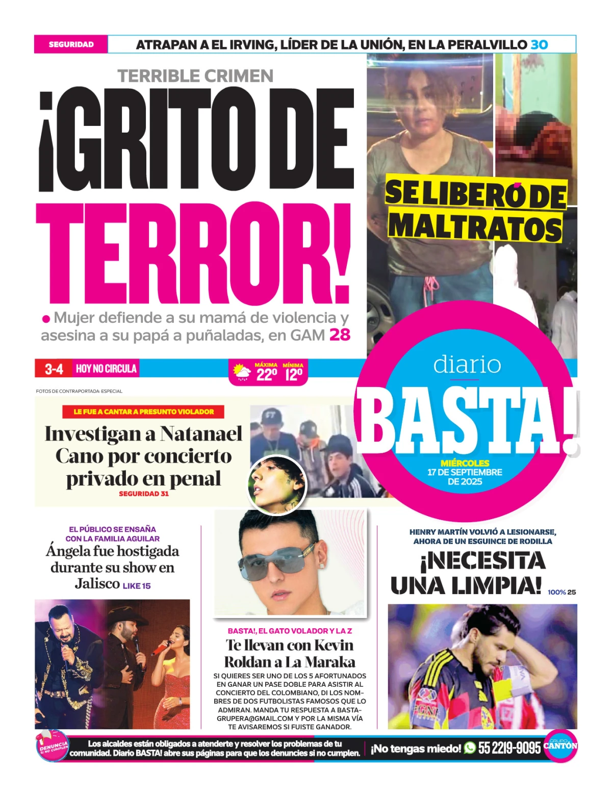 Portada de Basta! (contraportada ) del miércoles, 17 de septiembre de 2025