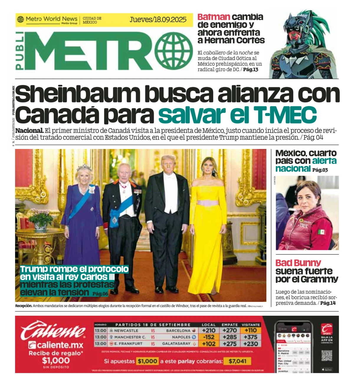 Portada de Publimetro Nacional del jueves, 18 de septiembre de 2025