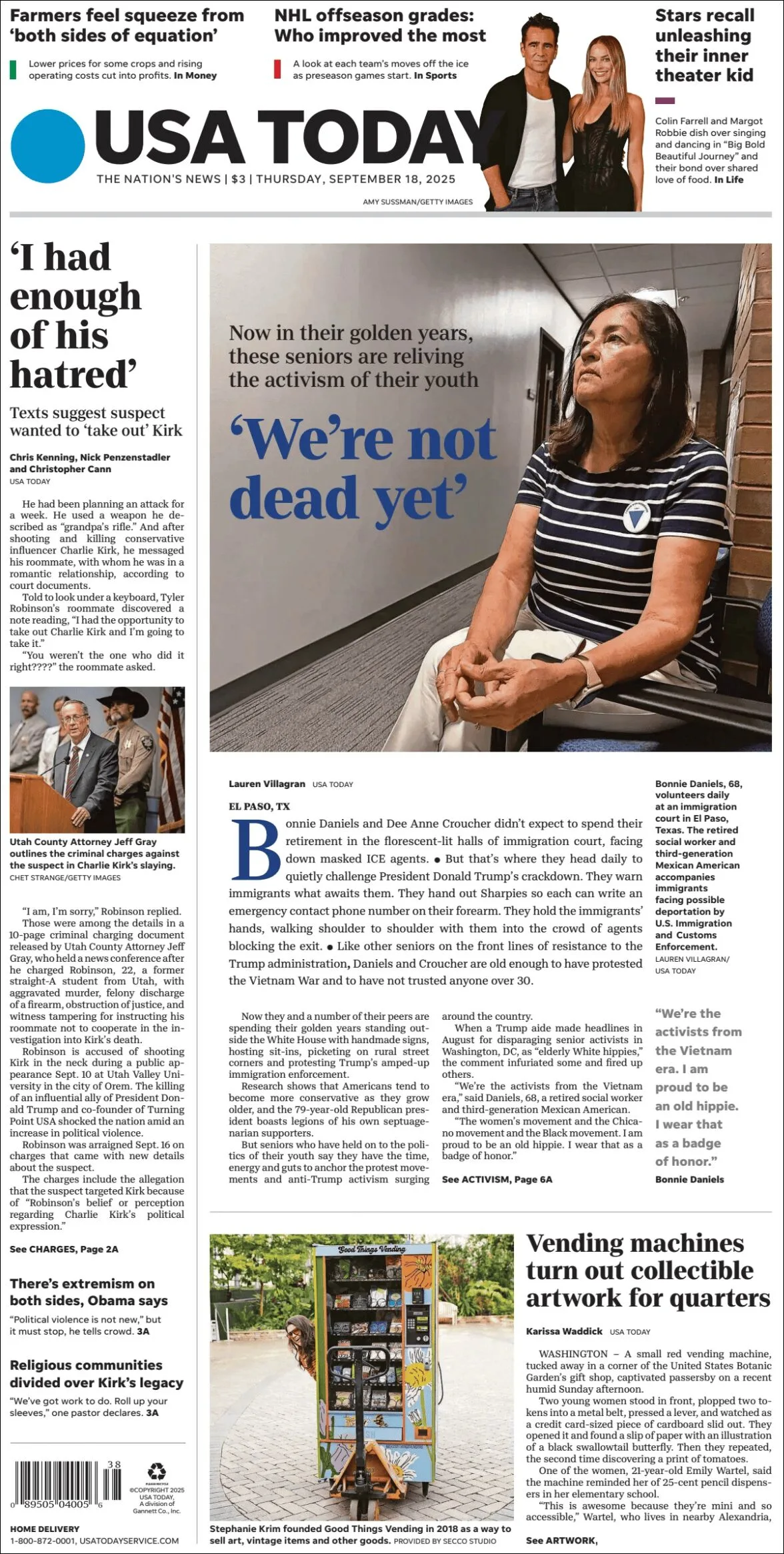 Portada de Usa Today del jueves, 18 de septiembre de 2025