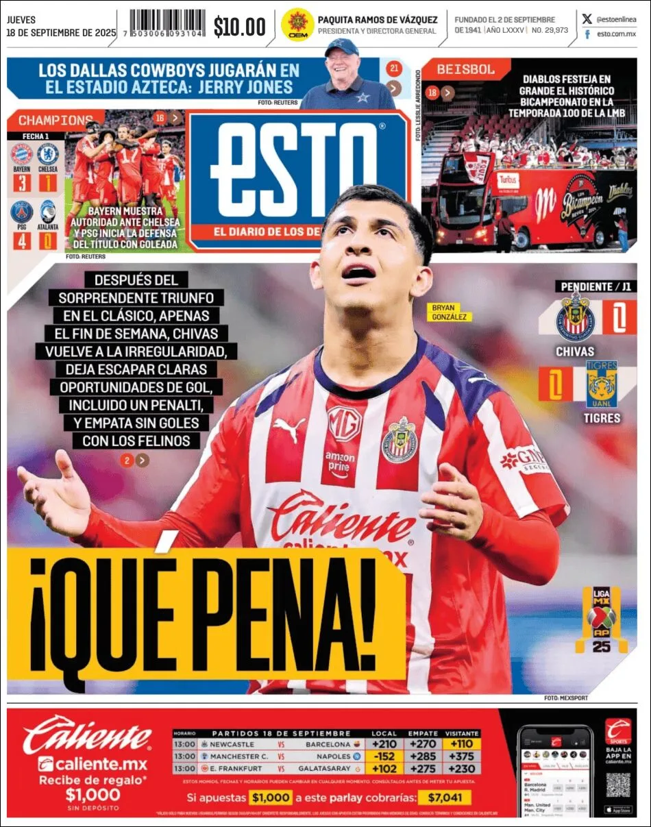 Portada de Esto del jueves, 18 de septiembre de 2025
