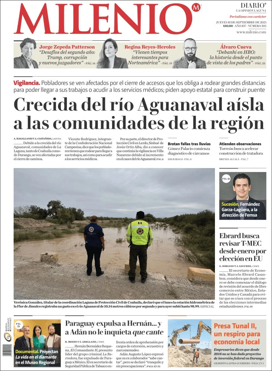 Portada de Milenio Laguna del sábado, 13 de septiembre de 2025