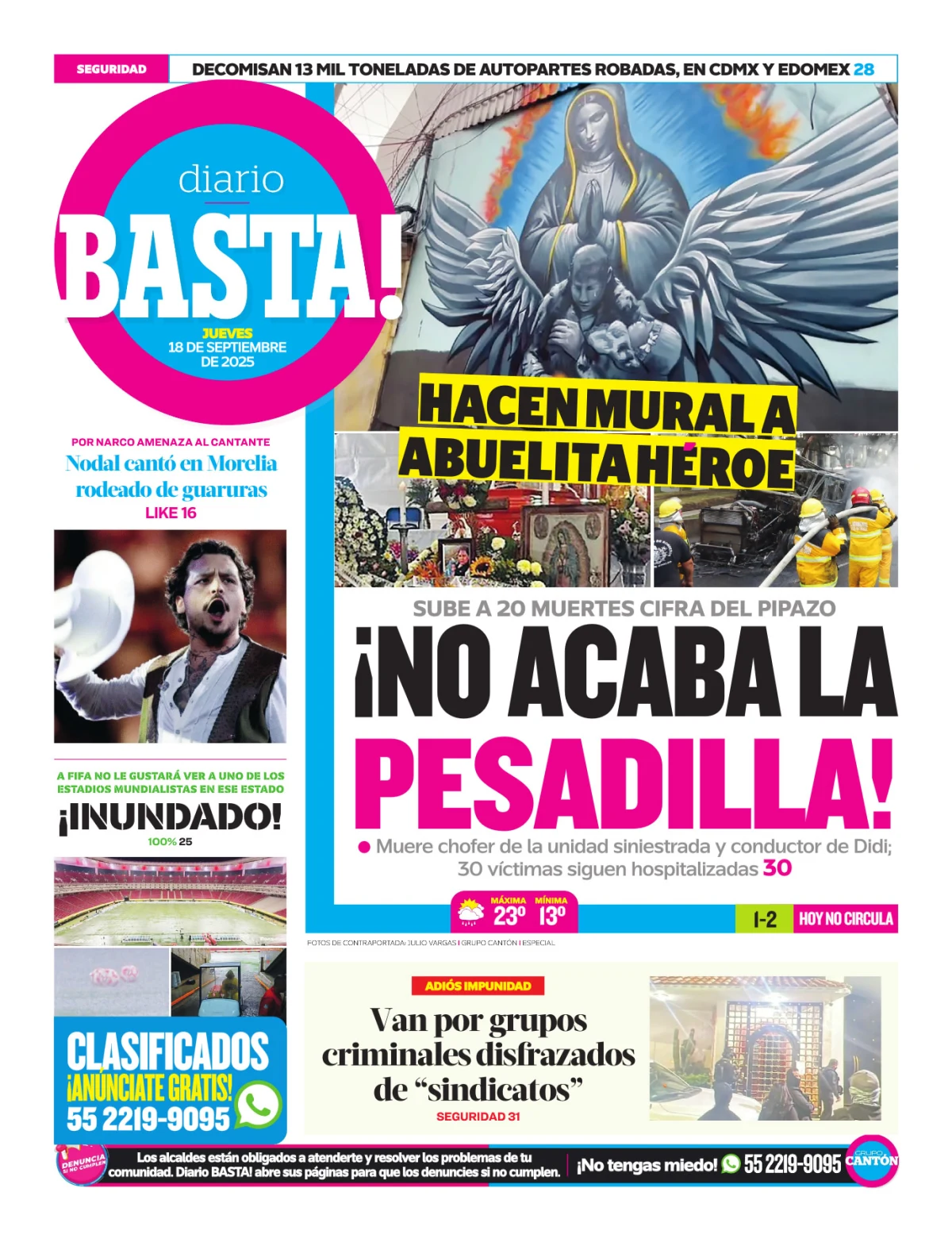 Portada de Basta! (contraportada ) del jueves, 18 de septiembre de 2025