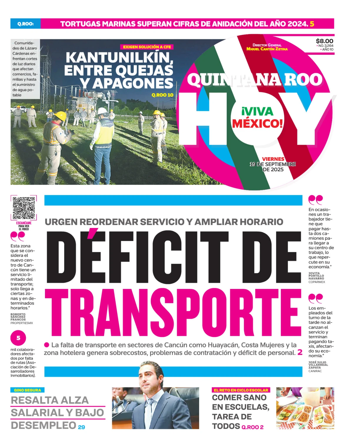 Portada de Quintana Roo Hoy (portada) del viernes, 19 de septiembre de 2025