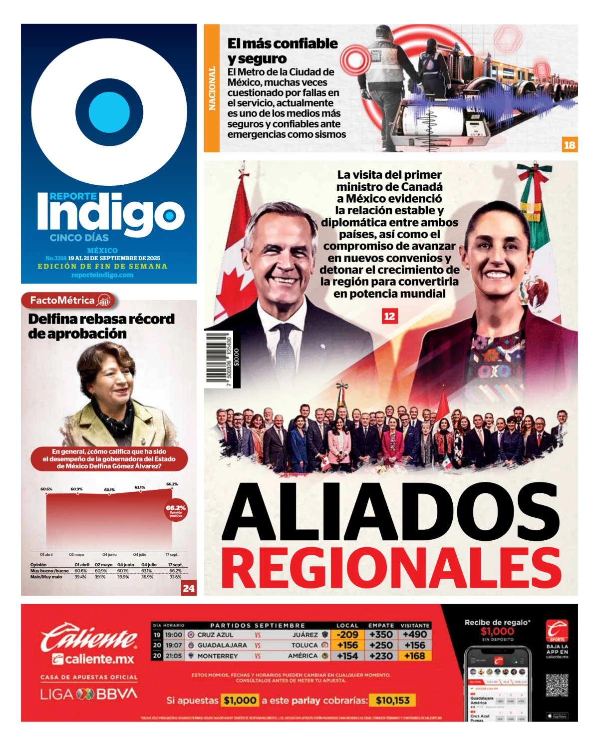 Portada de Reporte Indigo Nacional del viernes, 19 de septiembre de 2025