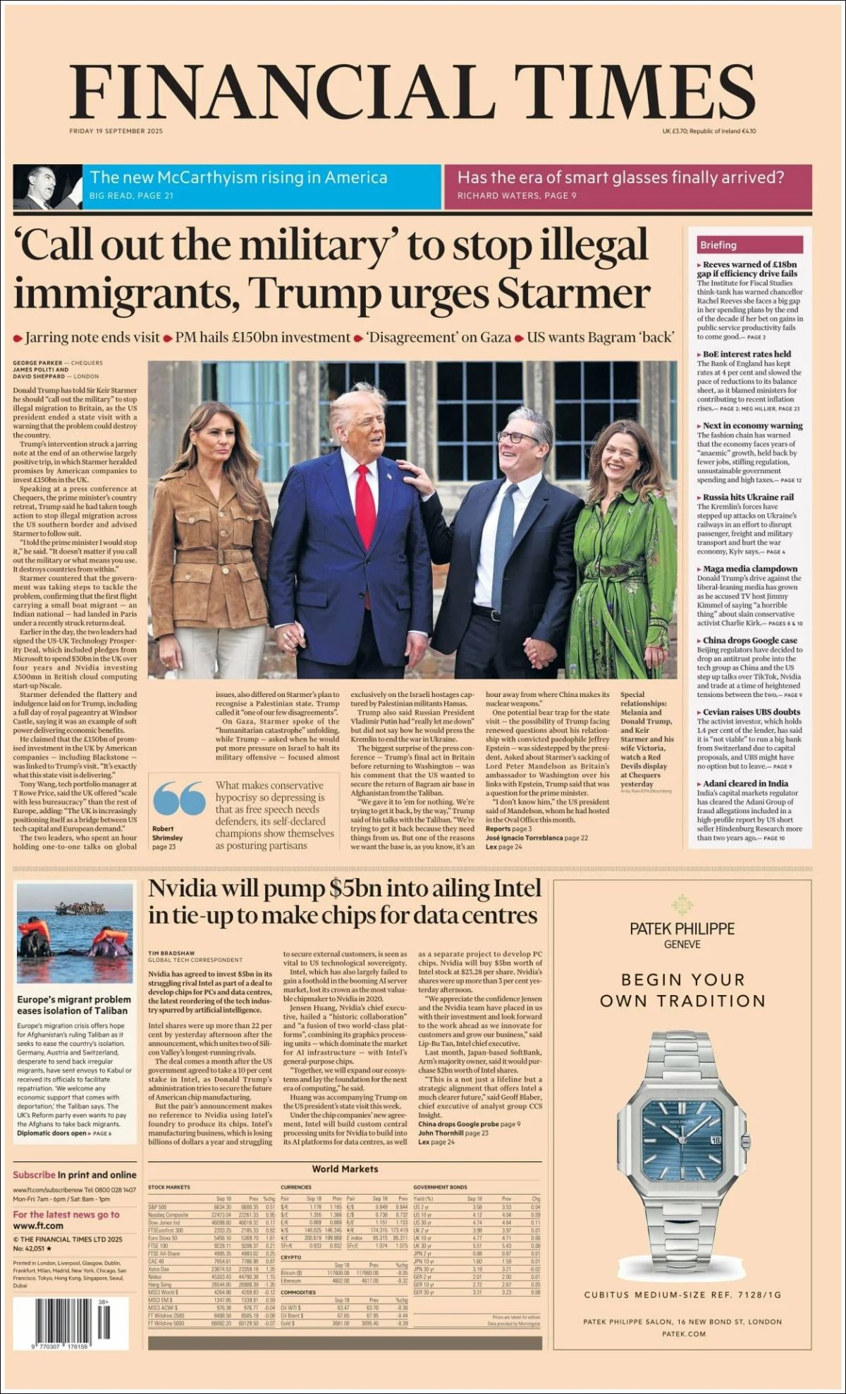 Portada de Financial Times del viernes, 19 de septiembre de 2025
