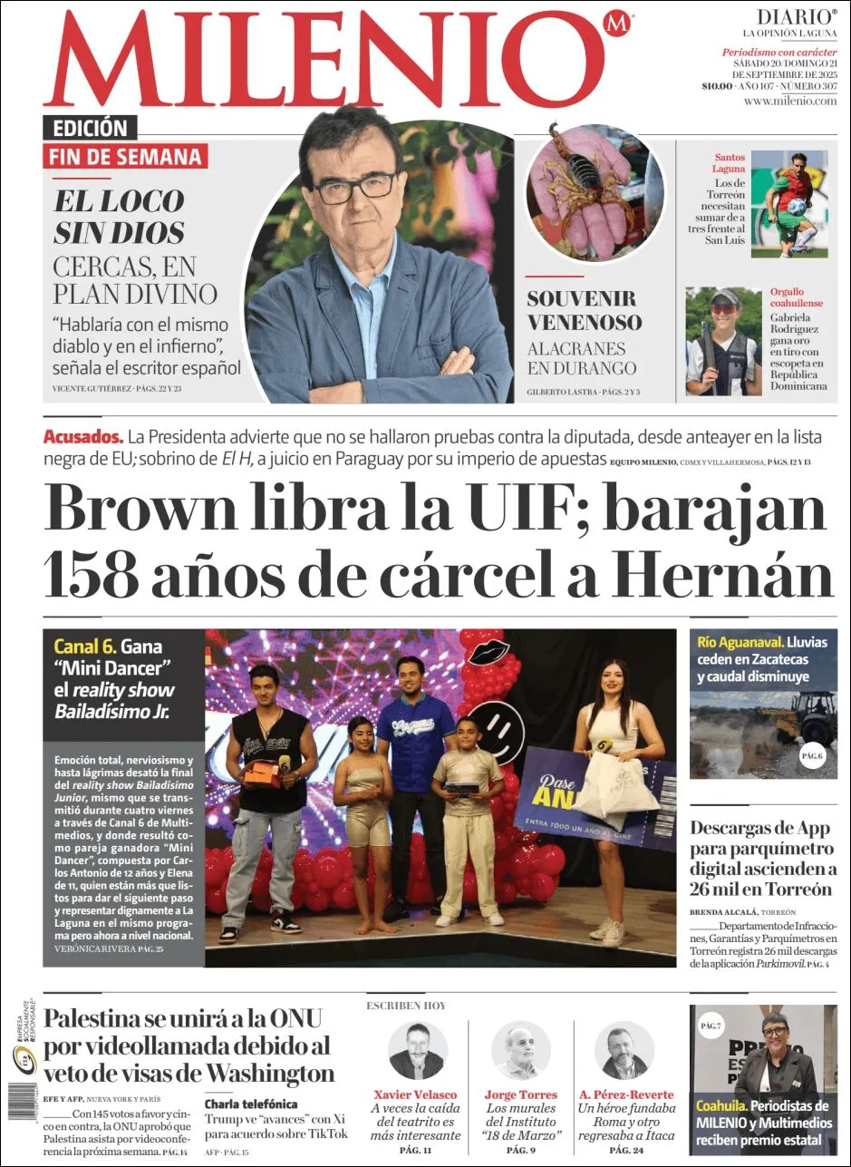 Portada de Milenio Laguna del domingo, 21 de septiembre de 2025