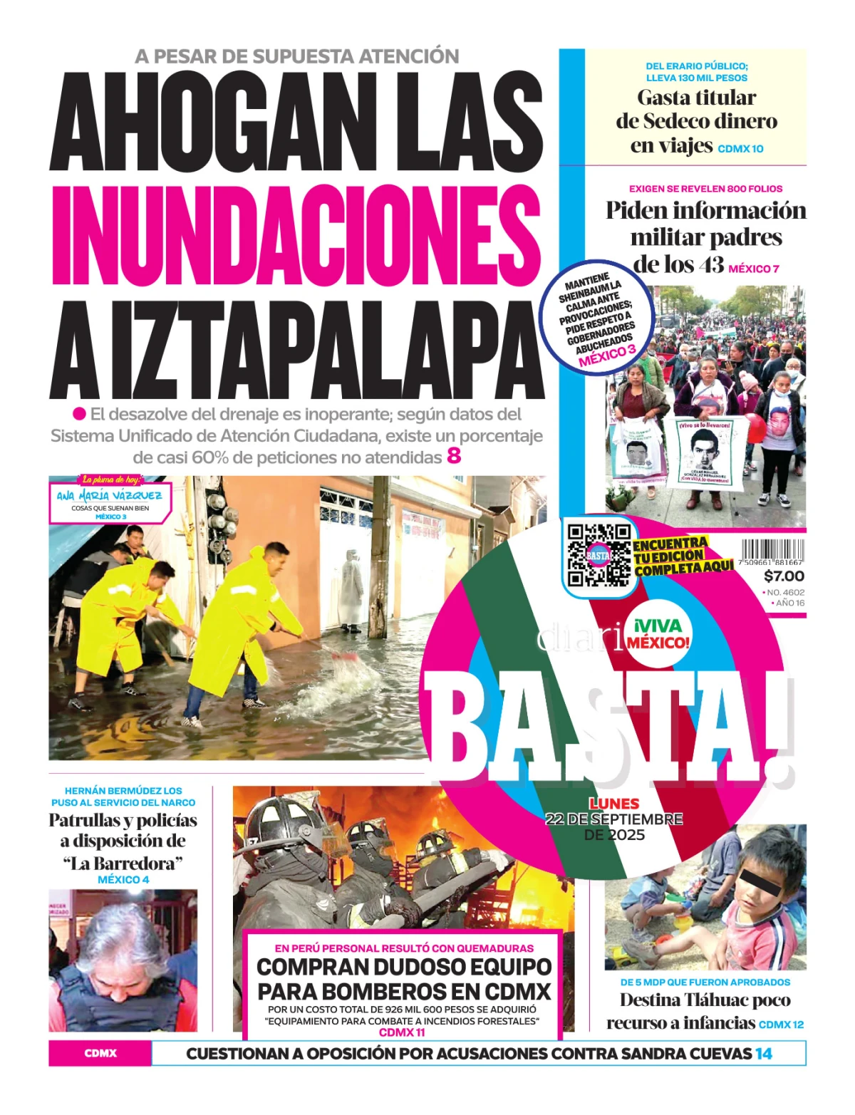 Portada de Basta! (portada) del lunes, 22 de septiembre de 2025
